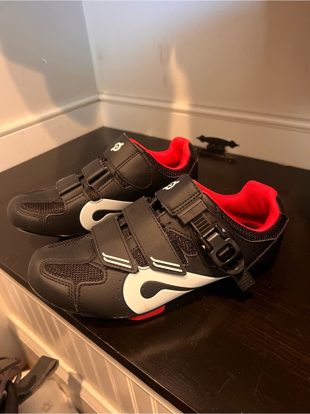 Women’s Peloton Black and Red Cycling Shoes with White Accent